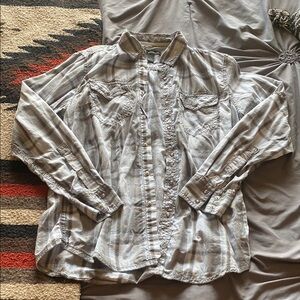 INC International Concepts Blue and Gray Plaid Shirt